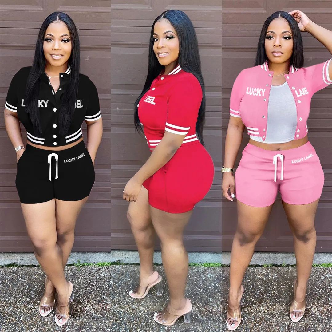 Lucky Label Embroidery 2 Piece Set Cardigan Baseball Top + Bodycon High Waist Drawstring Shorts Streetwear Outfit Wholesale
Lucky Label Embroidery 2 Piece Set Cardigan Baseball Top + Bodycon High Waist Drawstring Shorts Streetwear Outfit Wholesale