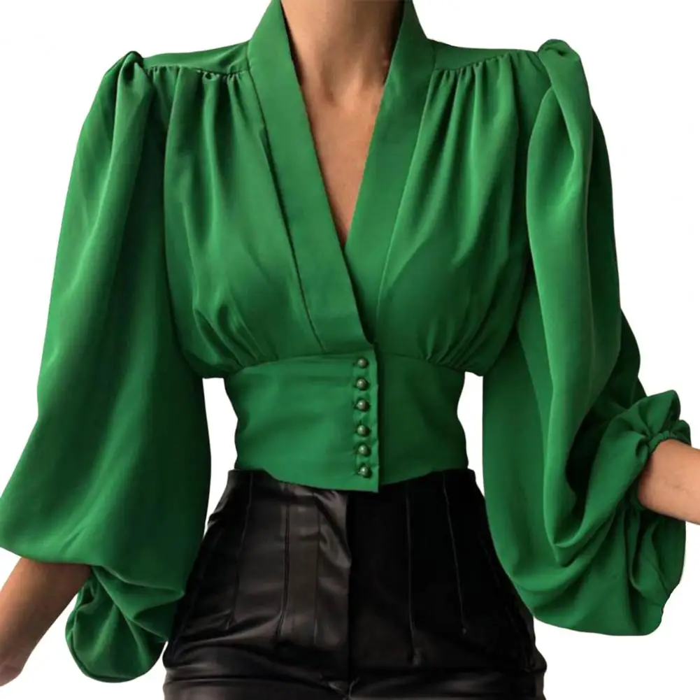 Blouses Shirt V-neck Placket Waist Tight Shrinkable Cuffs Cropped Shirt Lantern Long Sleeve Flower Print Vintage Shirt Female
Blouses Shirt V-neck Placket Waist Tight Shrinkable Cuffs Cropped Shirt Lantern Long Sleeve Flower Print Vintage Shirt Female