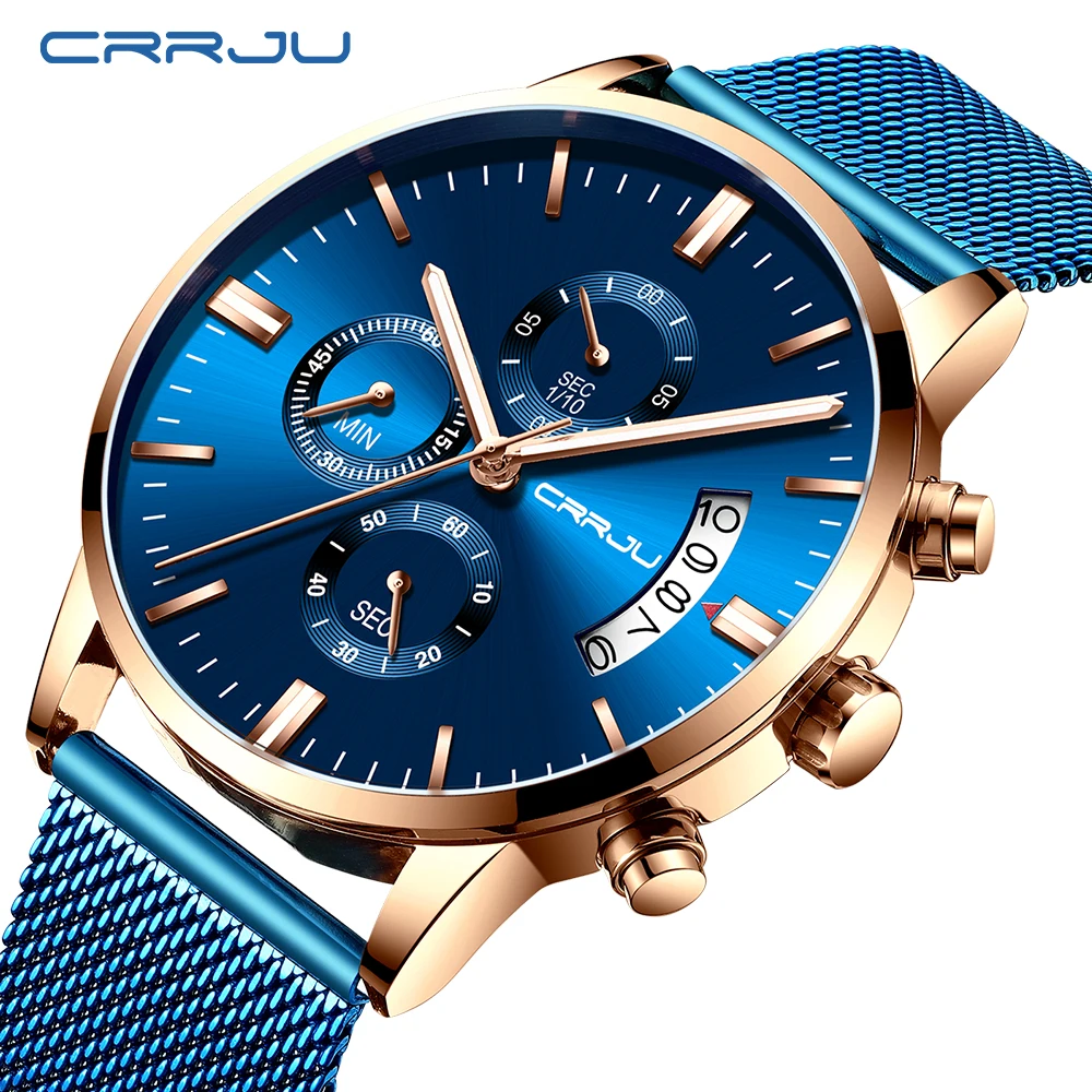 

CRRJU 2022 New Six Needle Men's Hot Casual Personality Watch Fashion Popular Men Watch Student Watch Plexiglass mirror Men Watch