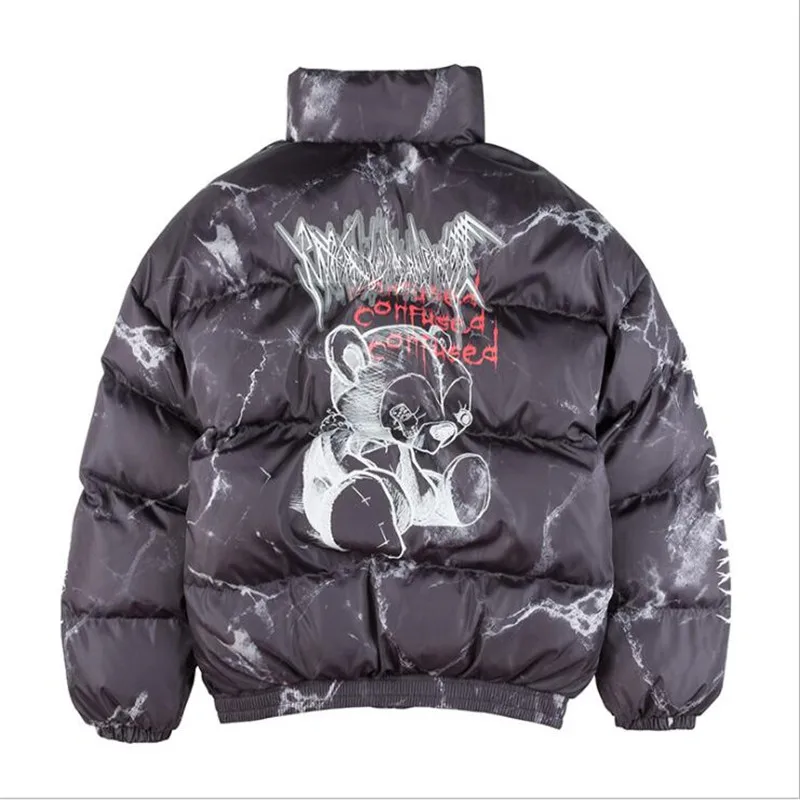 

Hip Hop Jacket Parka Hurt Bear Print Winter Men Oversize Windbreaker Streetwear Harajuku Jacket Coat Warm Outwear Hipster 2023