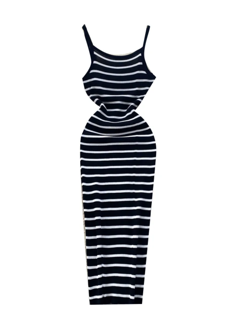 Foamlina Women Vintage White and Black Striped Knitting Bodycon Dress Summer New Spaghetti Strap Sleeveless Backless Sexy Dress
Foamlina Women Vintage White and Black Striped Knitting Bodycon Dress Summer New Spaghetti Strap Sleeveless Backless Sexy Dress