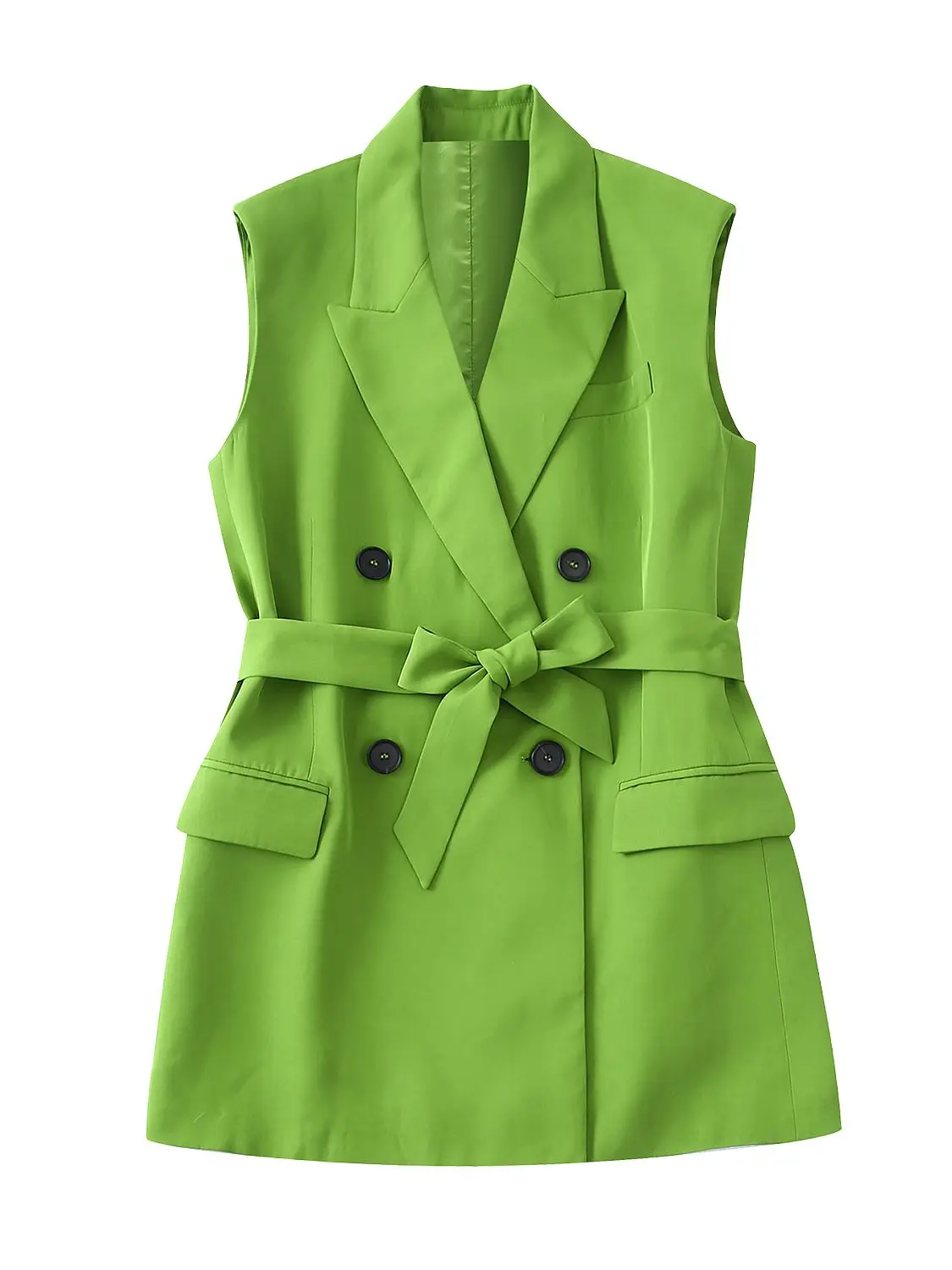 Fashion With Belt Double Breasted Waistcoat Women Vintage Sleeveless Flap Pockets Female Outerwear Chic Tops
Fashion With Belt Double Breasted Waistcoat Women Vintage Sleeveless Flap Pockets Female Outerwear Chic Tops
