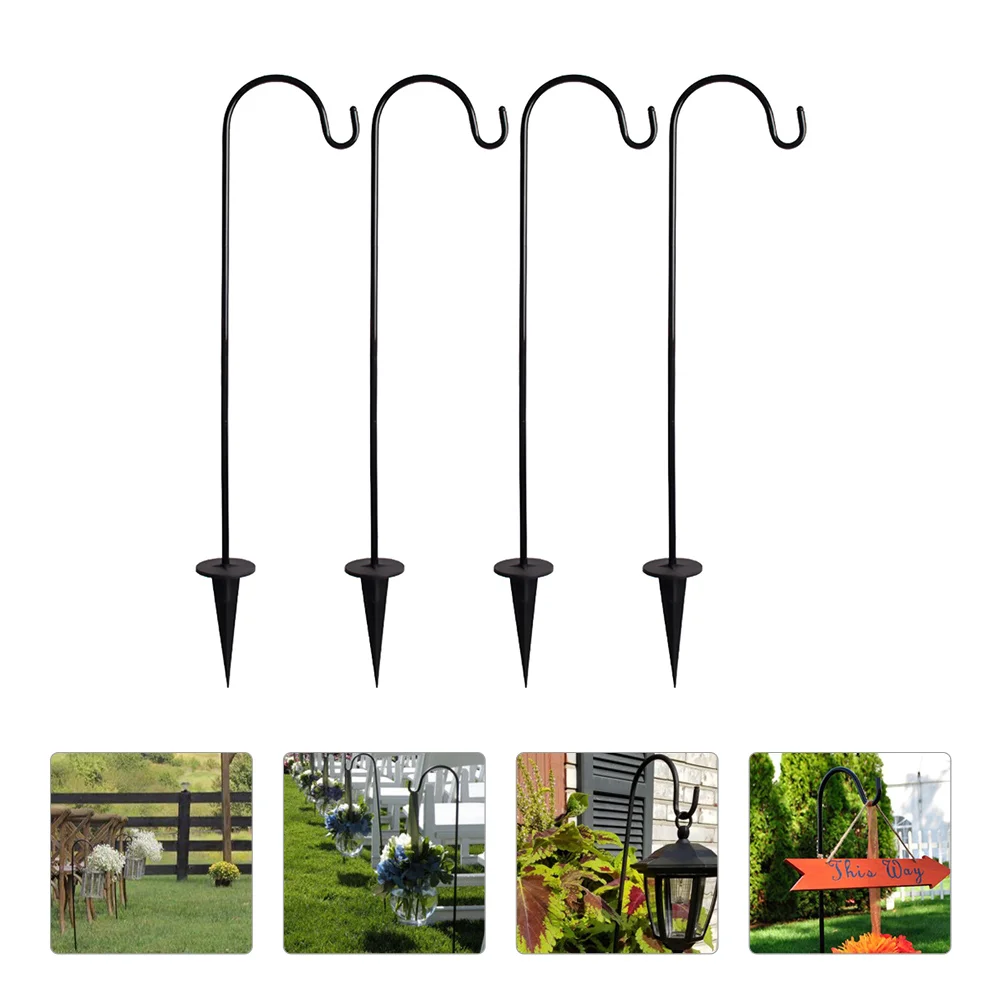 

4 Pcs Outdoor Lantern Garden Stake Hanger Bird Feeders Heavy Duty Coat Hangers Shepherd Hook Stakes Light Stand Iron Floor Plug