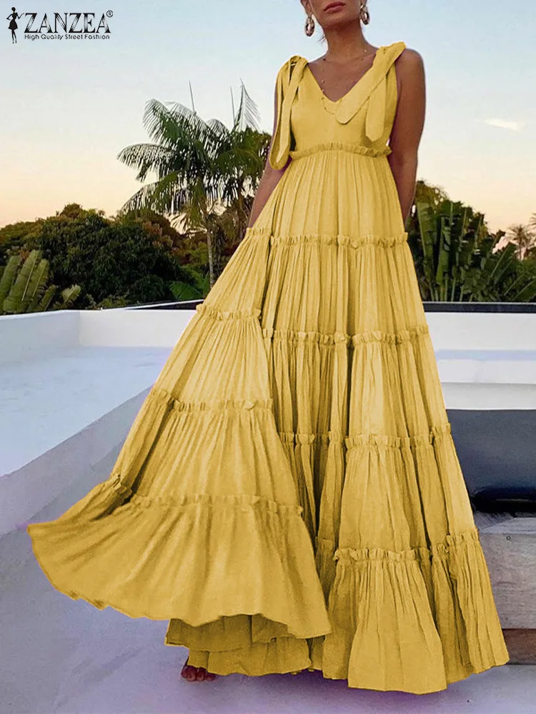 Bohemian Beach Holiday Maxi Long Dress ZANZEA Fashion Summer Women V Neck Ruffles Hem Sundress Lace Up Sleeveless A-line Vestido
Bohemian Beach Holiday Maxi Long Dress ZANZEA Fashion Summer Women V Neck Ruffles Hem Sundress Lace Up Sleeveless A-line Vestido