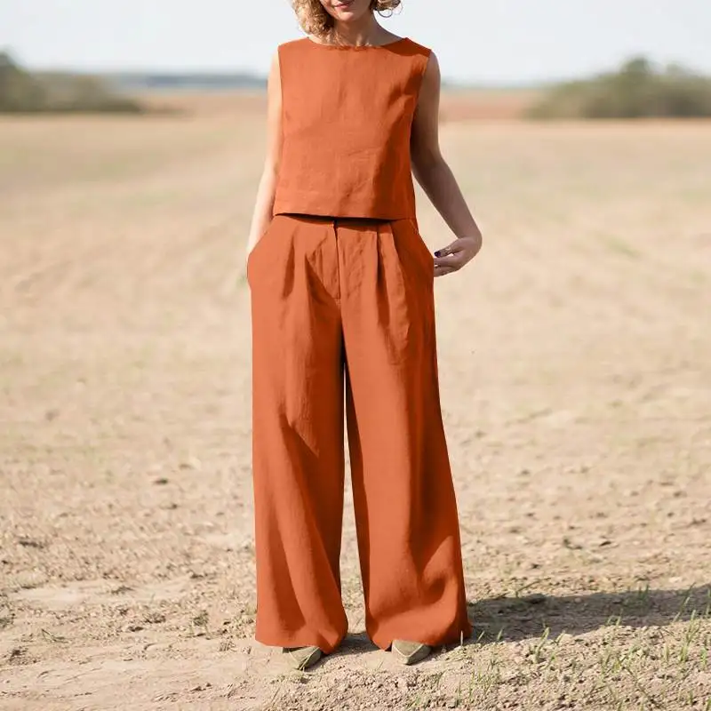 Spring Cotton Linen Women's Tracksuit Suit Sleeveless Top Wide-leg Loose Pants Set Female Casual Elegant Ladies 2 Piece Sets
Spring Cotton Linen Women's Tracksuit Suit Sleeveless Top Wide-leg Loose Pants Set Female Casual Elegant Ladies 2 Piece Sets