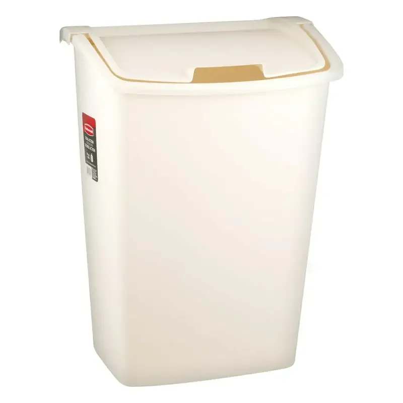 : Fresh White Gal Plastic Kitchen Trash Can with Dual Action Lid - Perfect for Automated Waste Disposal.
: Fresh White Gal Plastic Kitchen Trash Can with Dual Action Lid - Perfect for Automated Waste Disposal.