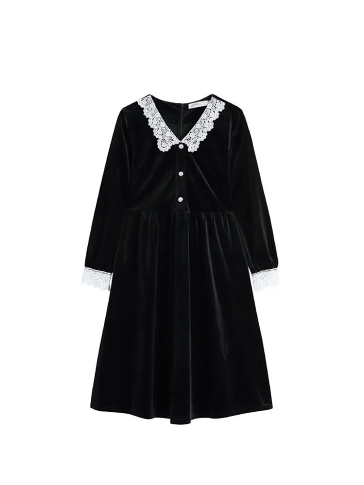 French Elegant Party Dresses Retro Dress Women Lace Patchwork Black Velvet V Neck Lady 2022 Button Casual Tide Mid-Calf Vestiods
French Elegant Party Dresses Retro Dress Women Lace Patchwork Black Velvet V Neck Lady 2022 Button Casual Tide Mid-Calf Vestiods