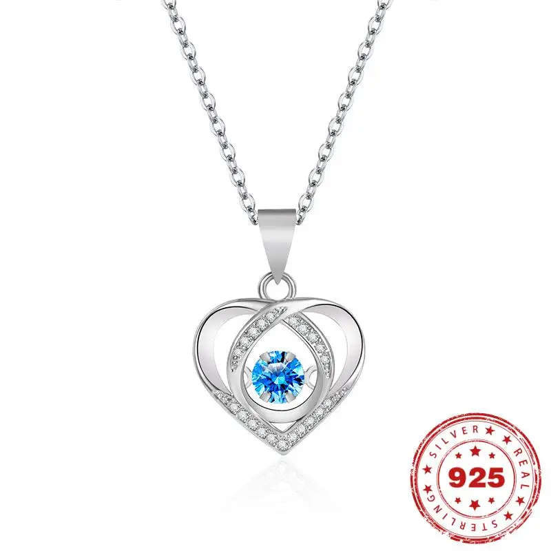 

HOYON Fashion Simple 925 Silver Heart Sapphire Pendant Women's Necklace Jewelry Inlaid Diamond Necklace as a Gift for Girlfriend