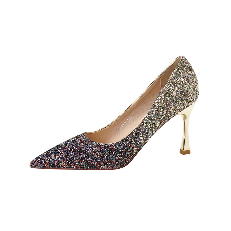 

Shoe Wedding Women Pumps Sequined Cloth 6CM Thin High Heels Pointed Toe Shallow Solid Women's Shoes Party Designer Red gold