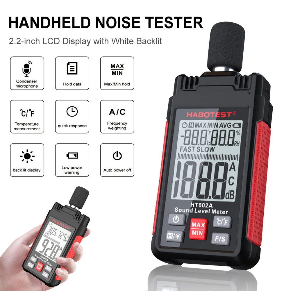 2.2" Digital Sound Level Meter Handheld Decibel Detector Noise Tester With LCD Screen Backlight 30-130dB Audio Sound Level Meter
2.2" Digital Sound Level Meter Handheld Decibel Detector Noise Tester With LCD Screen Backlight 30-130dB Audio Sound Level Meter