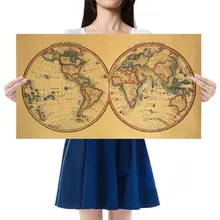 Hot World Map Posters English Version Wall Stickers Bedroom Retro Kraft Paper Poster Theme Cafe Home Decor Painting Picture Core