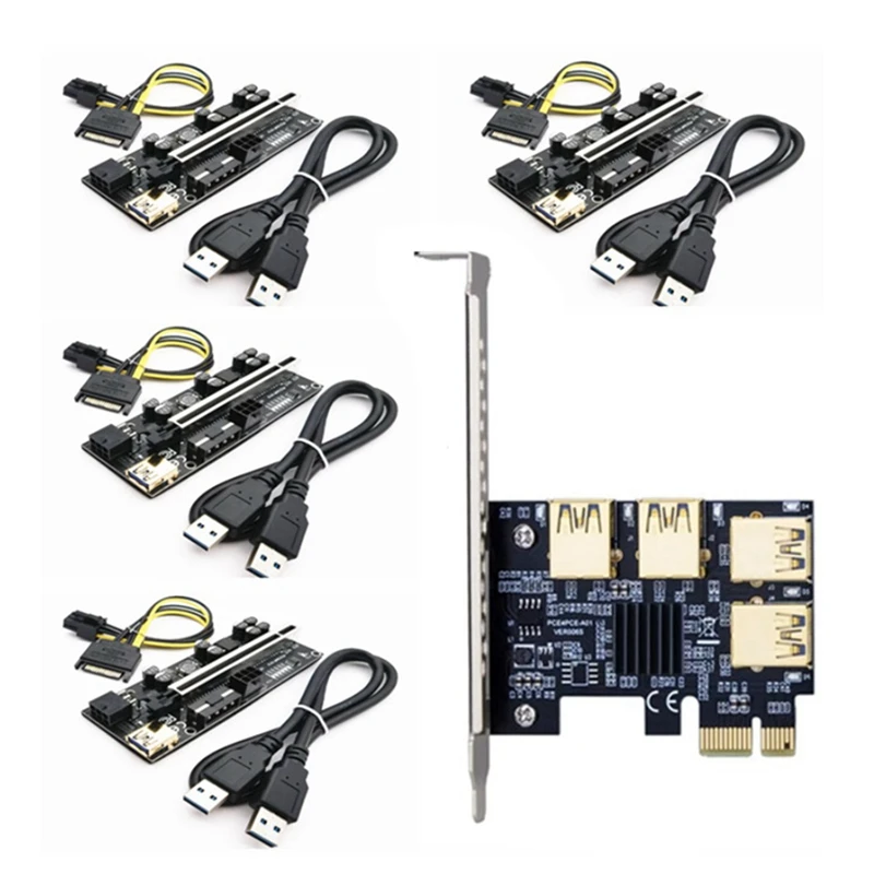 PCIE 1X To 4 Pci-Express Adapter+VER010 Plus Riser Card USB3.0 To PCI-E 1X To16x Graphics Card Extension Cable For Miner
PCIE 1X To 4 Pci-Express Adapter+VER010 Plus Riser Card USB3.0 To PCI-E 1X To16x Graphics Card Extension Cable For Miner