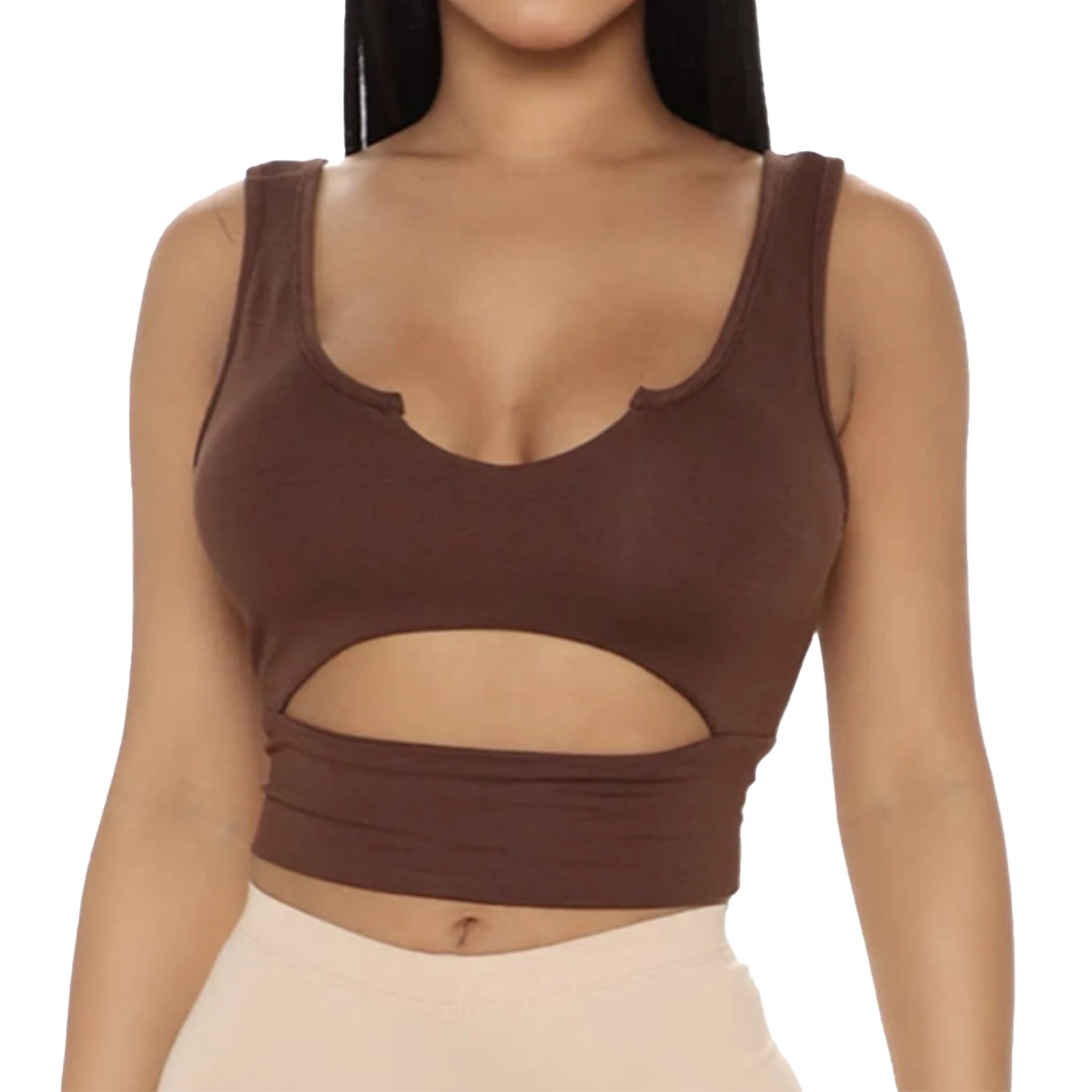 Женский летний укороченный топ без рукавов с глубоким круглым вырезом
Женский летний укороченный топ без рукавов с глубоким круглым вырезом