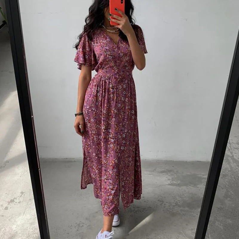 High Split Maxi Dress Print Woman Short Sleeve Women Beach Retro Vintage Floral Sweet Robe Loose Female Vestidos Floral Korean
High Split Maxi Dress Print Woman Short Sleeve Women Beach Retro Vintage Floral Sweet Robe Loose Female Vestidos Floral Korean