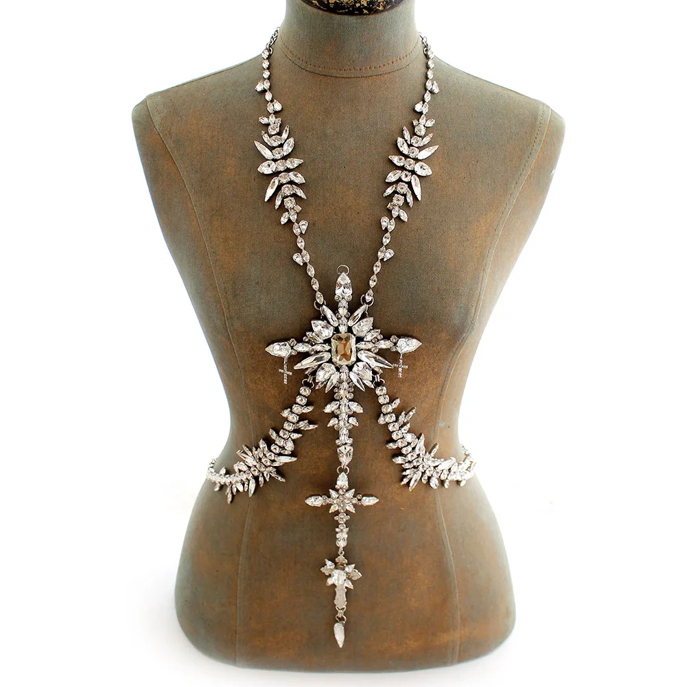 

Dvacaman Clear Crystal Embellished Body Piece For Women Luxury Shiny Rhinestone Body Chain Jewelry Worn As a Necklace Wholesale