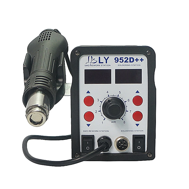 2 IN 1 LY 952D++ 700W solder station Hot Air Rework Station Electric Soldering Iron For Phone PCB IC SMD BGA Welding
2 IN 1 LY 952D++ 700W solder station Hot Air Rework Station Electric Soldering Iron For Phone PCB IC SMD BGA Welding