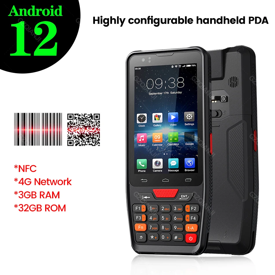 Портативный терминал PDA, портативный 2D сканер штрих-кода с поддержкой Android 12, с сенсорным экраном, Wi-Fi, Bluetooth, NFC, 3G, 32 ГБ 
Портативный терминал PDA, портативный 2D сканер штрих-кода с поддержкой Android 12, с сенсорным экраном, Wi-Fi, Bluetooth, NFC, 3G, 32 ГБ