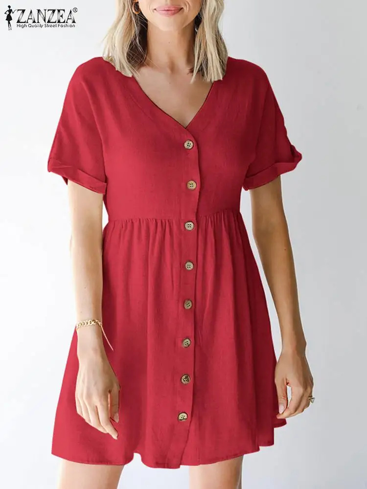 Мини-платье ZANZEA женское с V-образным вырезом, элегантный вечерний сарафан с коротким рукавом, повседневное свободное короткое платье для от... 
Мини-платье ZANZEA женское с V-образным вырезом, элегантный вечерний сарафан с коротким рукавом, повседневное свободное короткое платье для от...