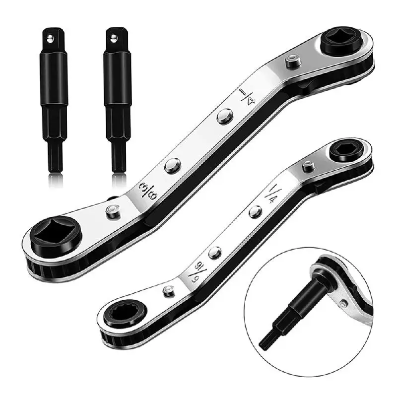 1/4" 3/8" 3/16" 5/16" Double Head Ratchet Wrench Set Service Wrench for Air Conditioning Refrigeration Repair Tool 2 Adapters
1/4" 3/8" 3/16" 5/16" Double Head Ratchet Wrench Set Service Wrench for Air Conditioning Refrigeration Repair Tool 2 Adapters
