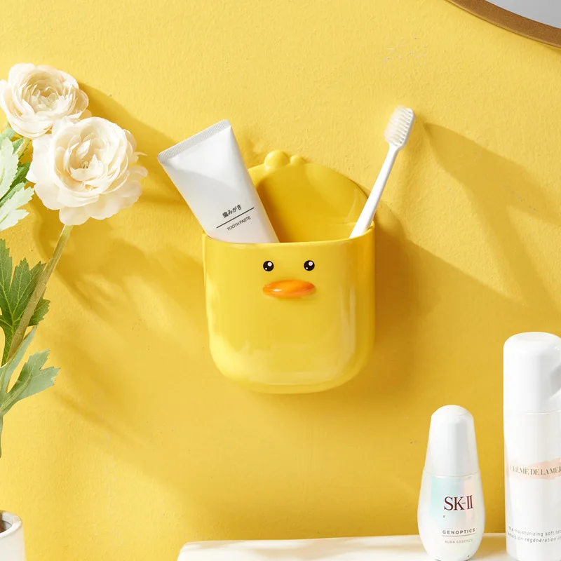 

Cartoon Little Yellow Duck Wall Storage Box Bedroom Mobile Phone Bathroom Toothpaste Rack Wall-mounted Toothbrush Storage Box