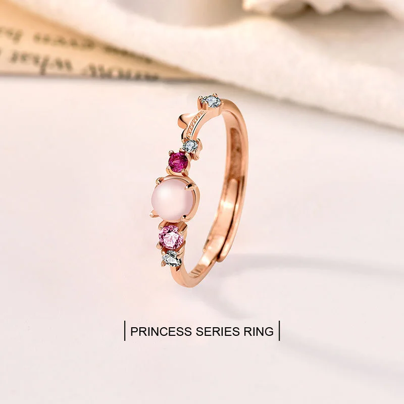 

S925 Sterling Silver Opal Rose Gold Ring Female Korean Princess Series Versatile Ring Jewelry Valentine's Day Anniversary Gift