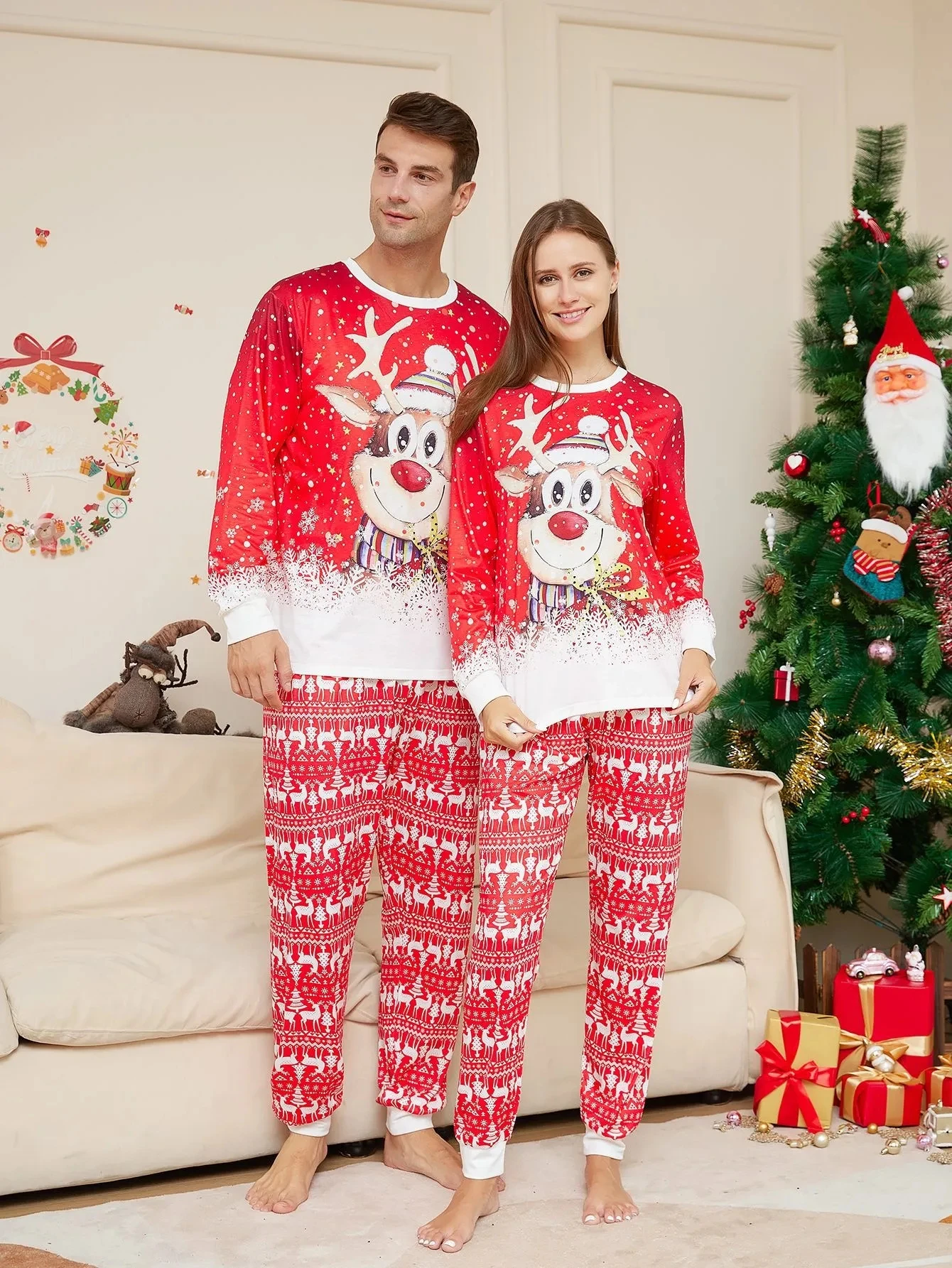 

Christmas Pajamas Deer Print Long Sleeve Mommy Daughter Daddy Son Me Couples Family Matching Mother Kids Child Baby Xmas Pjs Set