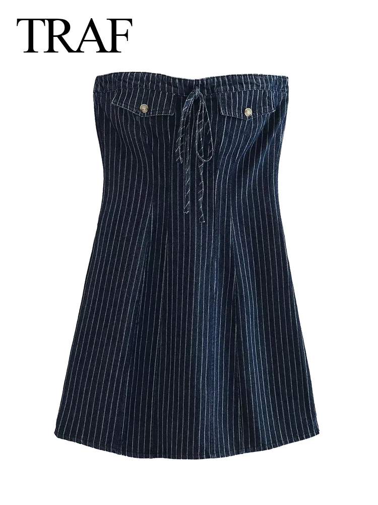 TRAF Women Fashion Dresses Y2k Strapless Breast Pocket Bow Tiedecorate 2023 Summer Side Zipper Striped Mini Mujer Vestidos
TRAF Women Fashion Dresses Y2k Strapless Breast Pocket Bow Tiedecorate 2023 Summer Side Zipper Striped Mini Mujer Vestidos