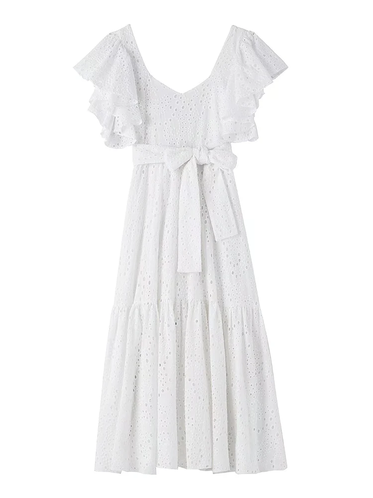 YENKYE 2022 Fashion Women White Hollow Out Embroidery Dress Ruffle Short Sleeve With Belt Ladies Midi Dress Cotton Vestido
YENKYE 2022 Fashion Women White Hollow Out Embroidery Dress Ruffle Short Sleeve With Belt Ladies Midi Dress Cotton Vestido