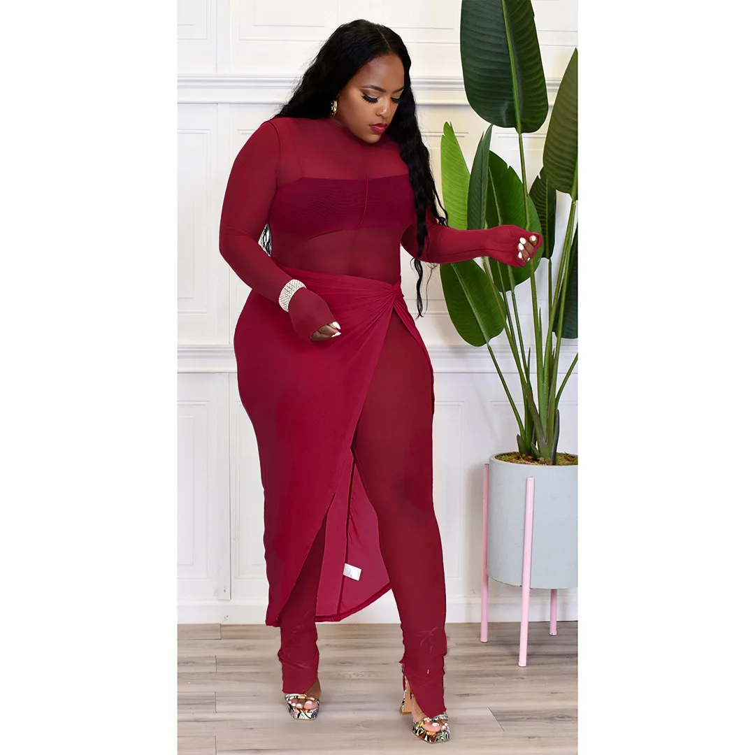 Sexy Mesh 2 Piece Sets Womens Outifits Back Zippered Sheer Jumpsuits + Split Skirt set Fashion Hot Girls Party Matching Outfits
Sexy Mesh 2 Piece Sets Womens Outifits Back Zippered Sheer Jumpsuits + Split Skirt set Fashion Hot Girls Party Matching Outfits