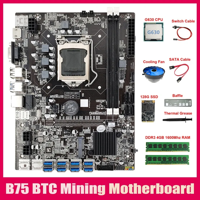 Материнская плата B75 ETH для майнинга 8USB 8xusb + G630 CPU + 2XDDR3 4 ГБ ОЗУ + 128G SSD + вентилятор + SATA кабель + перегородка B75 материнская плата для майнинга
Материнская плата B75 ETH для майнинга 8USB 8xusb + G630 CPU + 2XDDR3 4 ГБ ОЗУ + 128G SSD + вентилятор + SATA кабель + перегородка B75 материнская плата для майнинга
