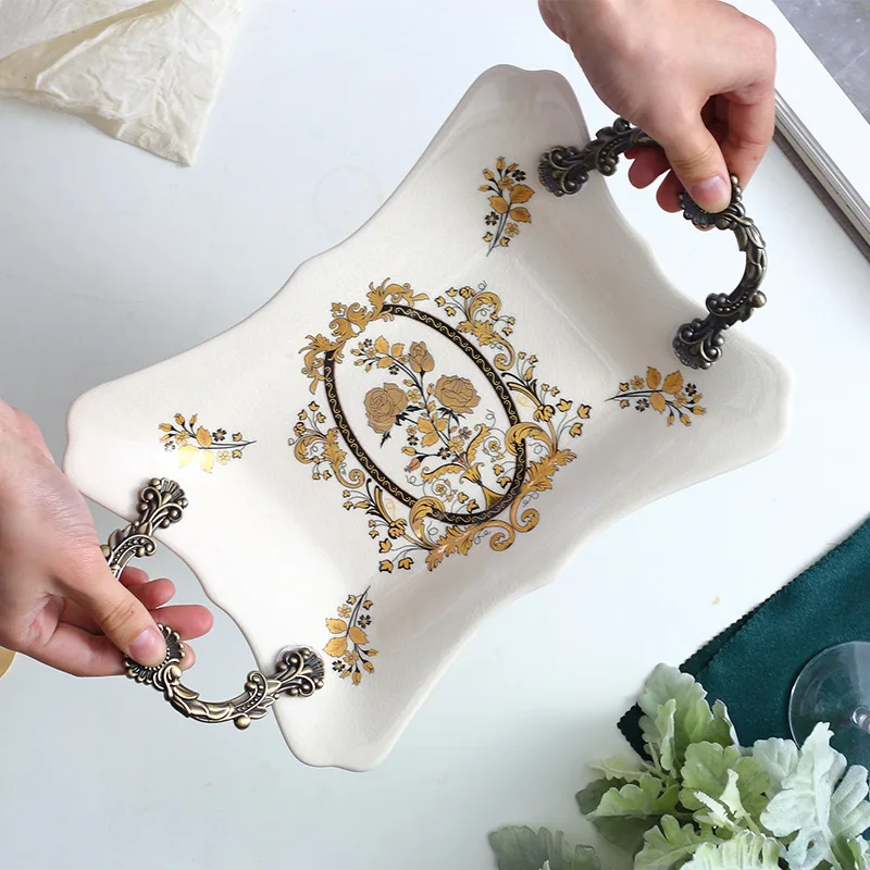 creative New European style ceramic light luxury fashion household dry fruit plate crack porcelain 
creative New European style ceramic light luxury fashion household dry fruit plate crack porcelain