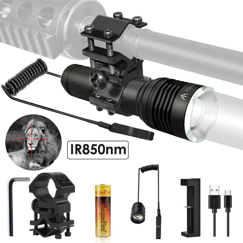 UniqueFire 1506 IR 850nm LED Flashlight Full Set Night Vision Protable Infrared Light 3 Modes Adjustable Foucs Torch for Hunting
UniqueFire 1506 IR 850nm LED Flashlight Full Set Night Vision Protable Infrared Light 3 Modes Adjustable Foucs Torch for Hunting