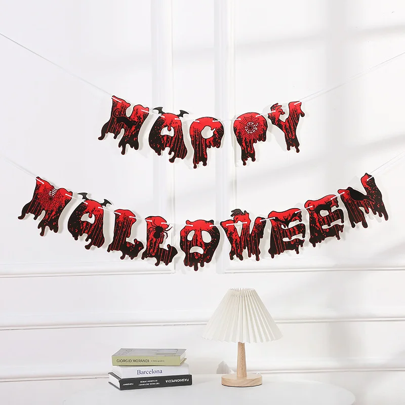 

Happy Halloween Paper Banner Horror Bat Pumpkin Witch Spider Skull Garland For Halloween Party Hanging Decoration Bunting Flags