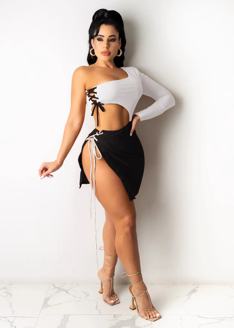 Sexy Nightclub Party Dress for Women Shoulder Sleeves Drawstring Bandeau Panels Lace-up Slit Skirt Fashion Romantic Womenswear
Sexy Nightclub Party Dress for Women Shoulder Sleeves Drawstring Bandeau Panels Lace-up Slit Skirt Fashion Romantic Womenswear