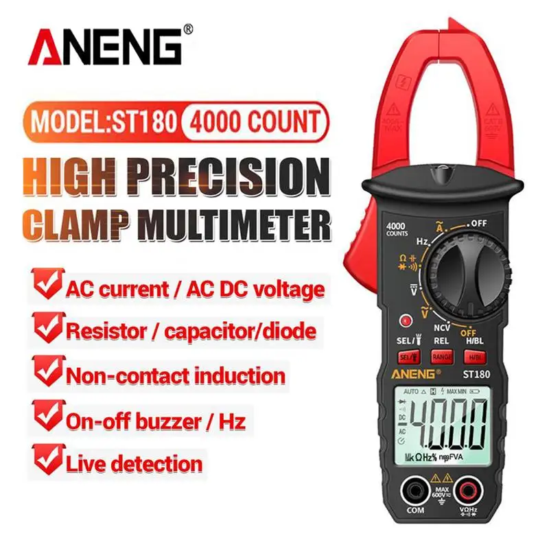 ANENG ST180 4000 Counts Digital Clamp Meter AC Current Multimeter Ammeter Voltage Tester Car Amp Hz Capacitance NCV Ohm Tool
ANENG ST180 4000 Counts Digital Clamp Meter AC Current Multimeter Ammeter Voltage Tester Car Amp Hz Capacitance NCV Ohm Tool