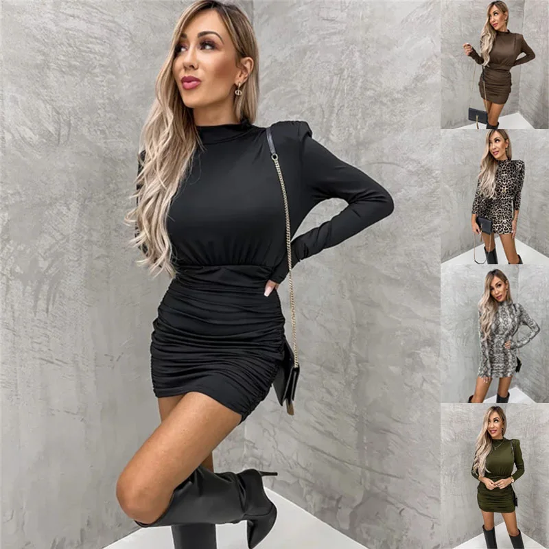 Long Sleeve Knitted Dresses for Women Black Sexy Pleated Bodycon Mini Dress Leopard Print Stretchy High Waist Short Dress New
Long Sleeve Knitted Dresses for Women Black Sexy Pleated Bodycon Mini Dress Leopard Print Stretchy High Waist Short Dress New