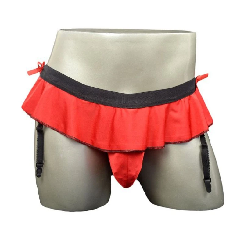 

Men Ruffled Briefs with Garters Sexy Thongs Suspender Sock Clip Underwear Erotic Lingerie Sissy Panty Penis Bulge Pouch G-string