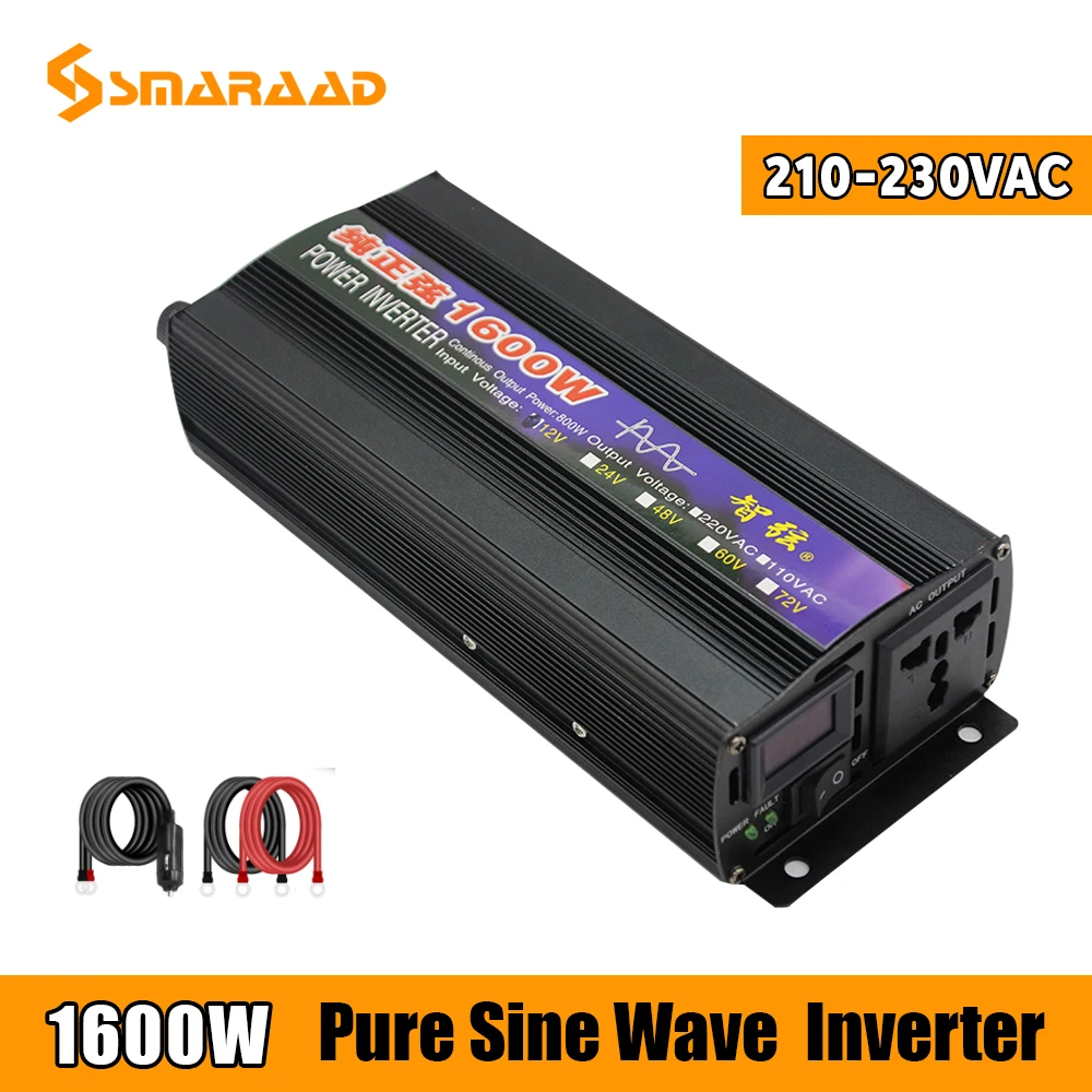 

1600W 1000W Pure Sine Wave Inverter With LED Display DC 12V 24V To AC 220V Voltage 50/60HZConverter Solar Car Inverters