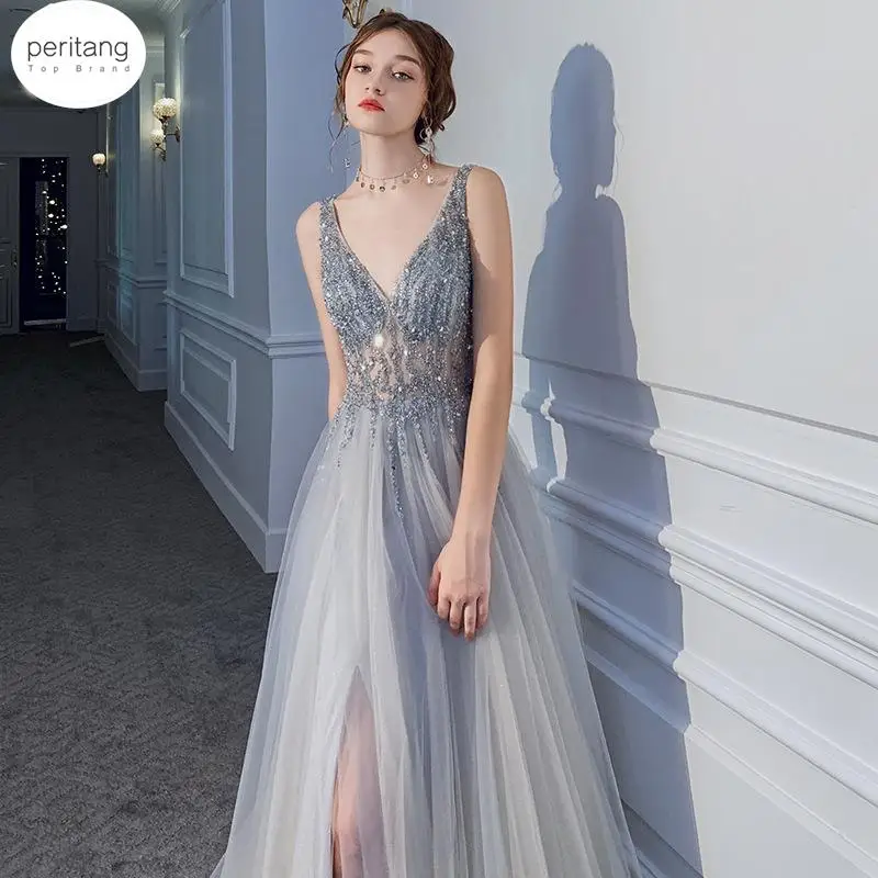 Sexy Evening Party Women Sleeveless V Neck Mesh Wedding A-line Sequin High Split Slim Backless Banquet Long Female robe Dress
Sexy Evening Party Women Sleeveless V Neck Mesh Wedding A-line Sequin High Split Slim Backless Banquet Long Female robe Dress