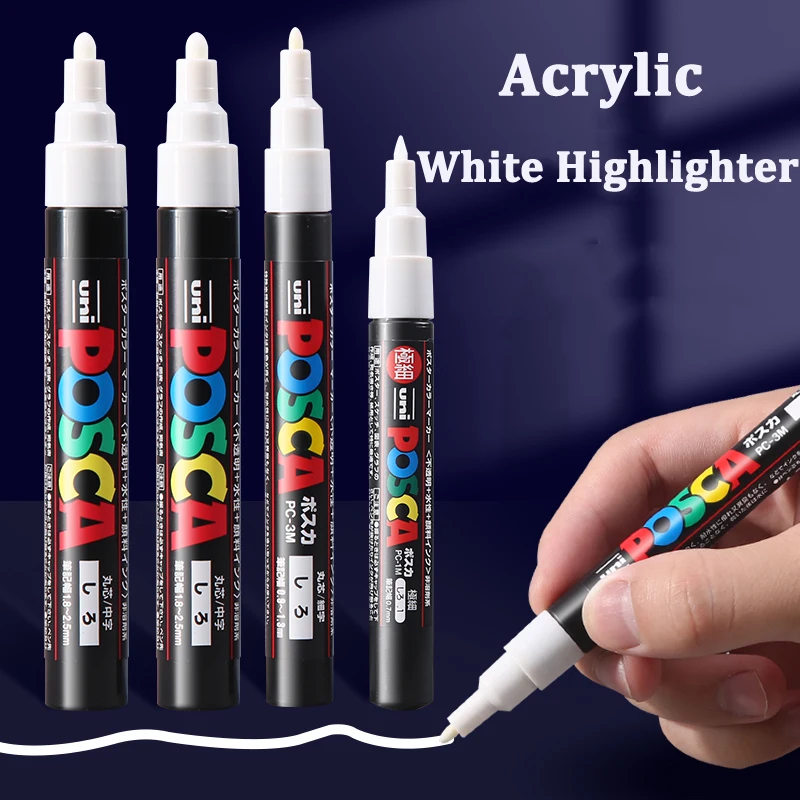 

Uni White Marker Pen Posca Acrylic Waterproof POP Poster PC-1M-3M-5M permanent Markers Graffiti Paint Pens Student Art Supplies