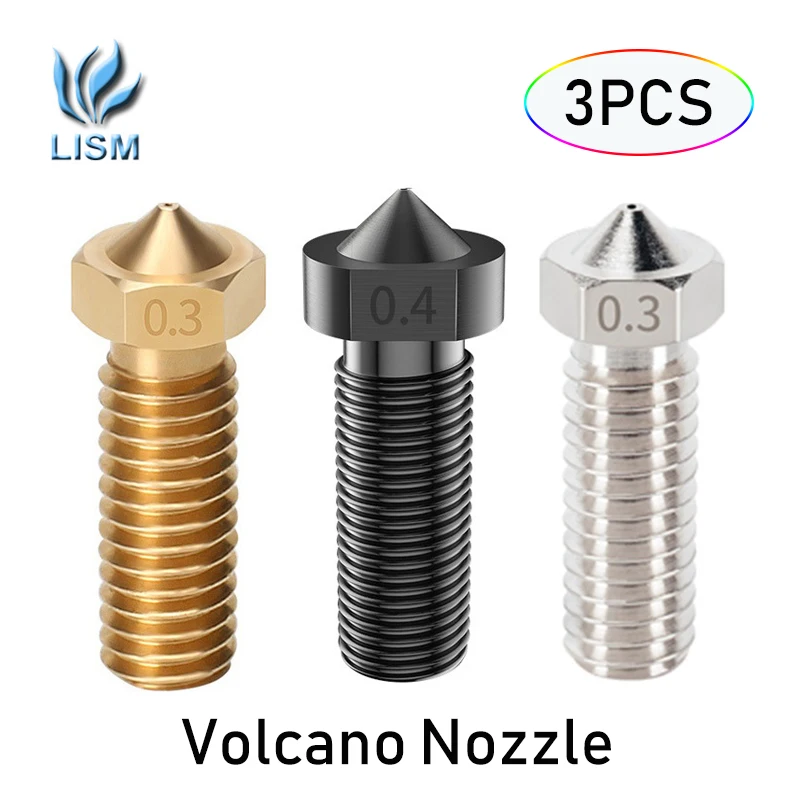 

3pcs E3D V6 Volcano Hard Steel Nozzle Brass M6 Thread 3D Printer Hotend Volcano Nozzle 0.2mm-1.2mm For 1.75mm Filament
