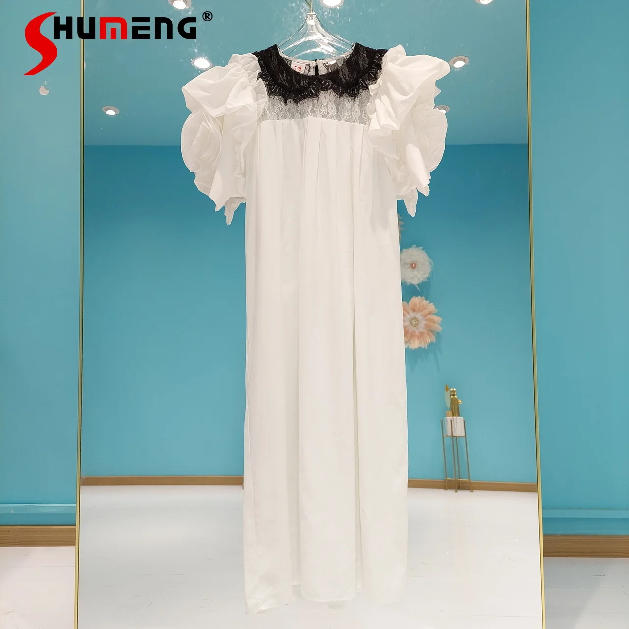 Temperamental Contrast Color Lace Collar Stitching Short Puff Sleeve Dress Women's Summer Clothing Loose Elegant Long Dress
Temperamental Contrast Color Lace Collar Stitching Short Puff Sleeve Dress Women's Summer Clothing Loose Elegant Long Dress