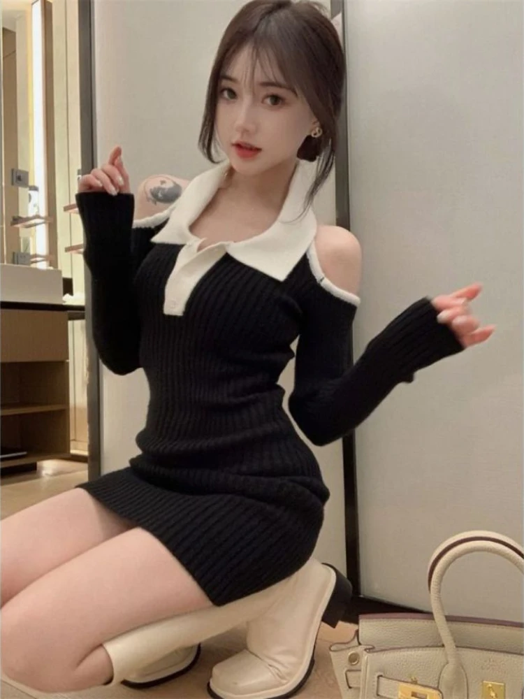 Knitting Mini Dress Women Off-shoulder Sexy Style Patchwork Fashion Soft Retro Tunic Aesthetic Vestidos Party Casual Temperament
Knitting Mini Dress Women Off-shoulder Sexy Style Patchwork Fashion Soft Retro Tunic Aesthetic Vestidos Party Casual Temperament