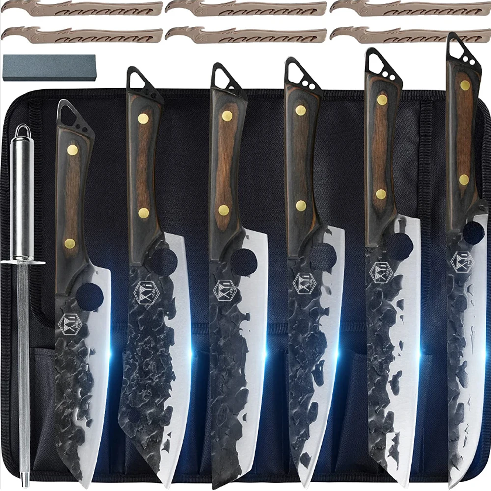 

Набор кухонных ножей XYj, профессиональные кованые ножи из нержавеющей стали с длинным лезвием, поварские нарезки, ножи для косточек, подарочная упаковка