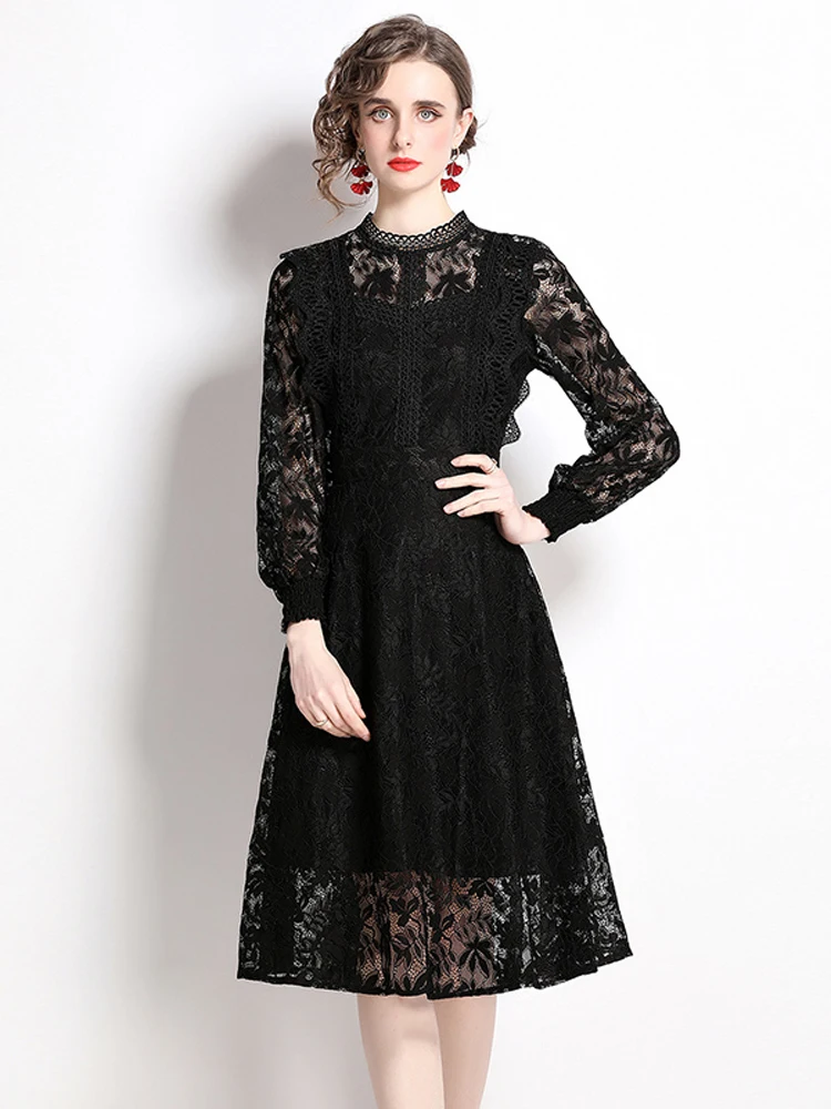 2022 Spring Women's Dress Mid Waist Round Neck Long Sleeve Fashion Elegant and Comfortable New Lace Black Dress B169
2022 Spring Women's Dress Mid Waist Round Neck Long Sleeve Fashion Elegant and Comfortable New Lace Black Dress B169