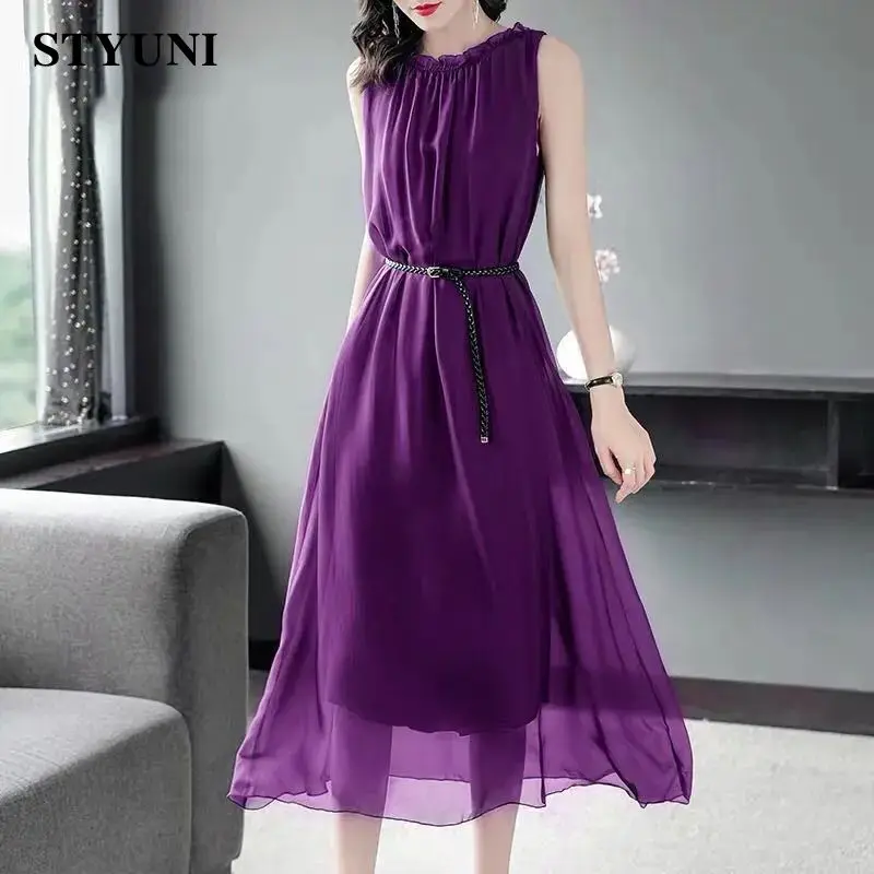 Purple Elegant Ruffled A-Line Sleeveless Pullover With Belt Women's Korean Fashion Knee-Length Dresses For Women 2023 Summer
Purple Elegant Ruffled A-Line Sleeveless Pullover With Belt Women's Korean Fashion Knee-Length Dresses For Women 2023 Summer