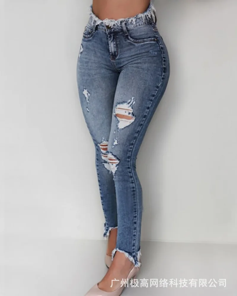 Distressed Cutout Fringe Hem Jeans Women Spring Summer High Waist Slim Pencil Pants Denim Jeans Leggings
Distressed Cutout Fringe Hem Jeans Women Spring Summer High Waist Slim Pencil Pants Denim Jeans Leggings