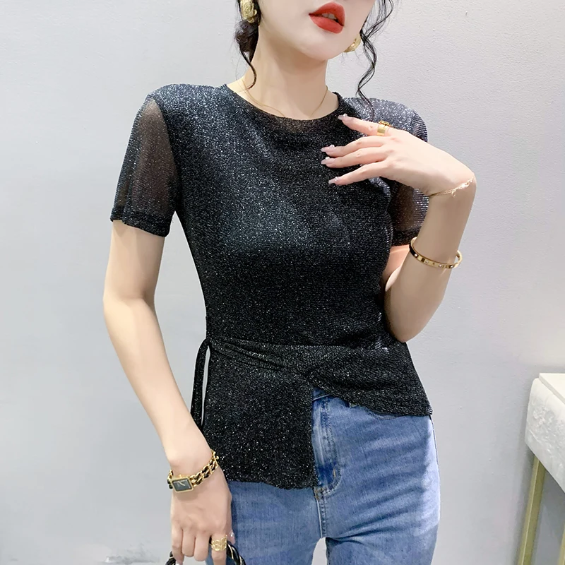 2023 New Summer European Clothes T-Shirt Chic Sexy Streetwear Slim Solid Shiny Elastic Mesh Tops Short Sleeve Women Tees 34256
2023 New Summer European Clothes T-Shirt Chic Sexy Streetwear Slim Solid Shiny Elastic Mesh Tops Short Sleeve Women Tees 34256