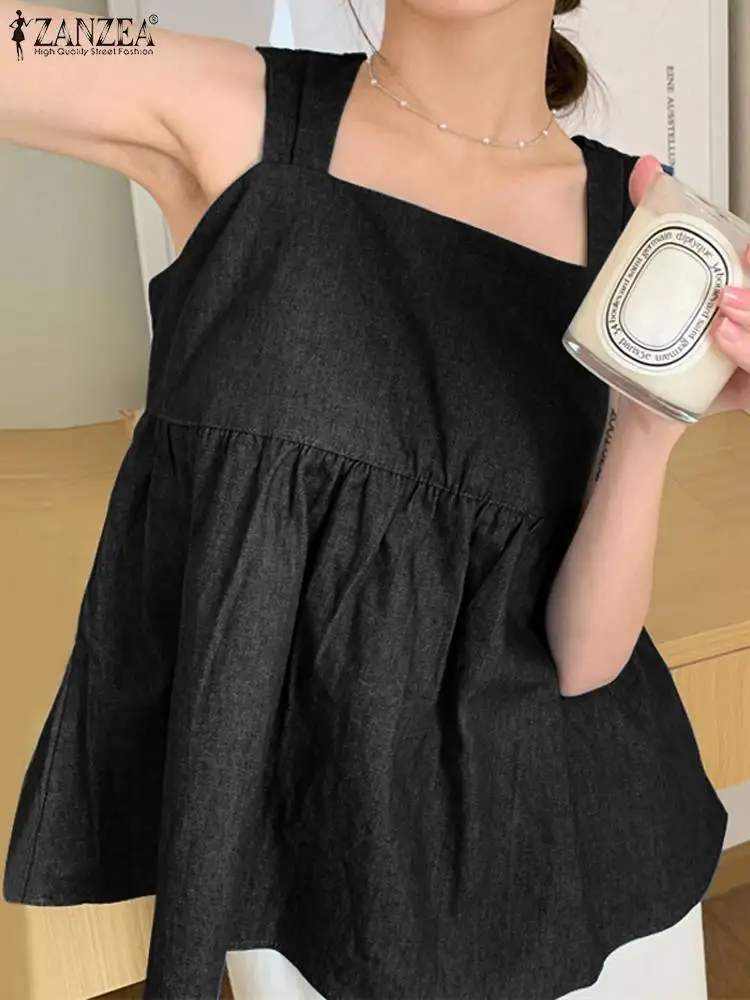 ZANZEA 2023 Holiday Solid Color Tunics Summer Women Denim Blouse Fashion Sleeveless Tank Tops Casual Square Collar Pleated Shirt
ZANZEA 2023 Holiday Solid Color Tunics Summer Women Denim Blouse Fashion Sleeveless Tank Tops Casual Square Collar Pleated Shirt