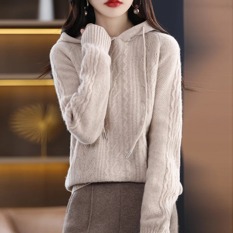 Pullover New Hot Sale Ladies 100% Pure Wool Hooded Sweater Casual Premium Solid Color Knit Long Sleeve Warm Cashmere Sweater
Pullover New Hot Sale Ladies 100% Pure Wool Hooded Sweater Casual Premium Solid Color Knit Long Sleeve Warm Cashmere Sweater